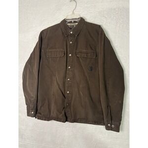 Harley‎ Davidson Brown Canvas Work Jacket Skull Logo Mens L Distressed